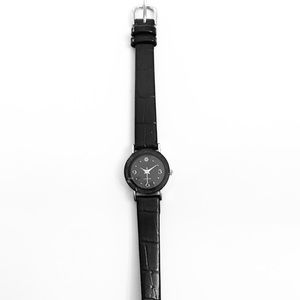 Diamond Stainless Steele Black Leather Band Watch